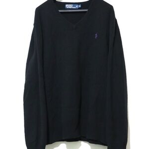 Polo Ralph Lauren Sweater Men Sz “XL” 100% Lambswool V Neck Long Sleeve Black